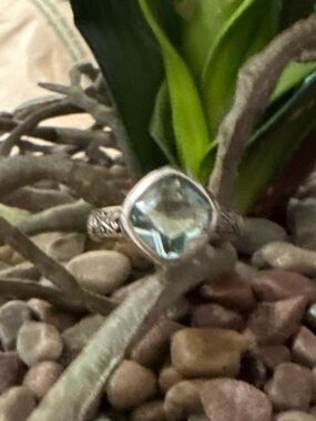 SILPADA INDONESIA 925 STERLING SILVER NATURAL  8x8 mm. BLUE TOPAZ  RING SIZE 5